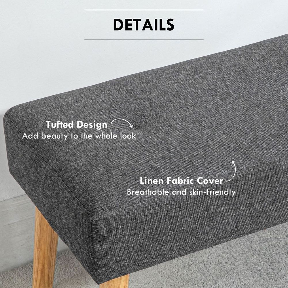 Upholstered Bed End Bench Ottoman: Tufted Linen for Entryway & Living Room