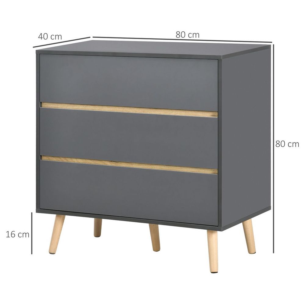 Dark Grey 3-Drawer Chest of Drawers, Organiser for Bedroom Essentials and Decor