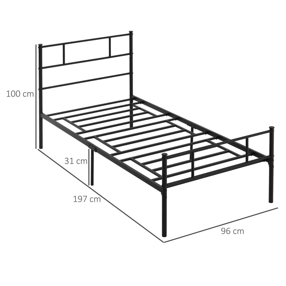 Single Metal Bed Frame with Headboard, Footboard, and Underbed Storage Solution