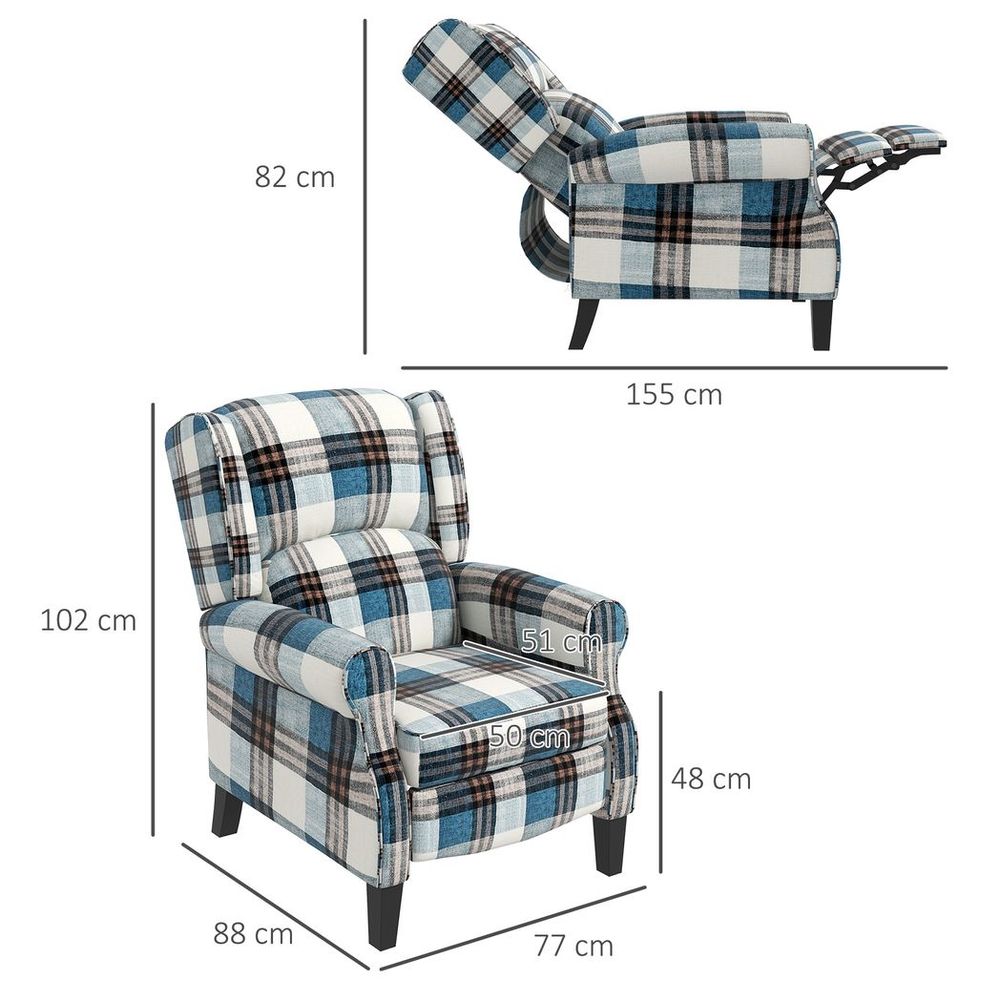 Blue Wingback Recliner Chair with Padded Armrests for Living Room Comfort