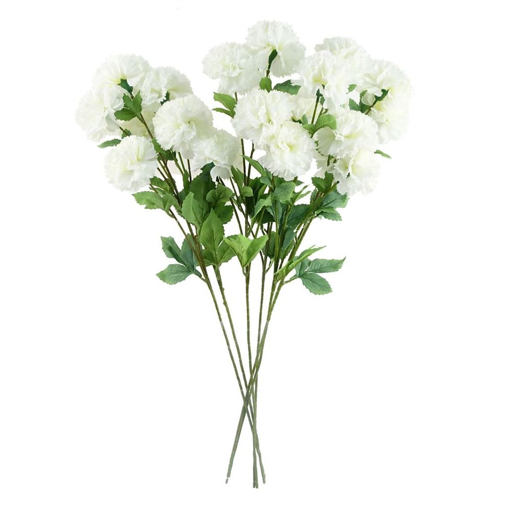 Pack of 6 x 70cm White Artificial Carnation Stems - 24 Flowers