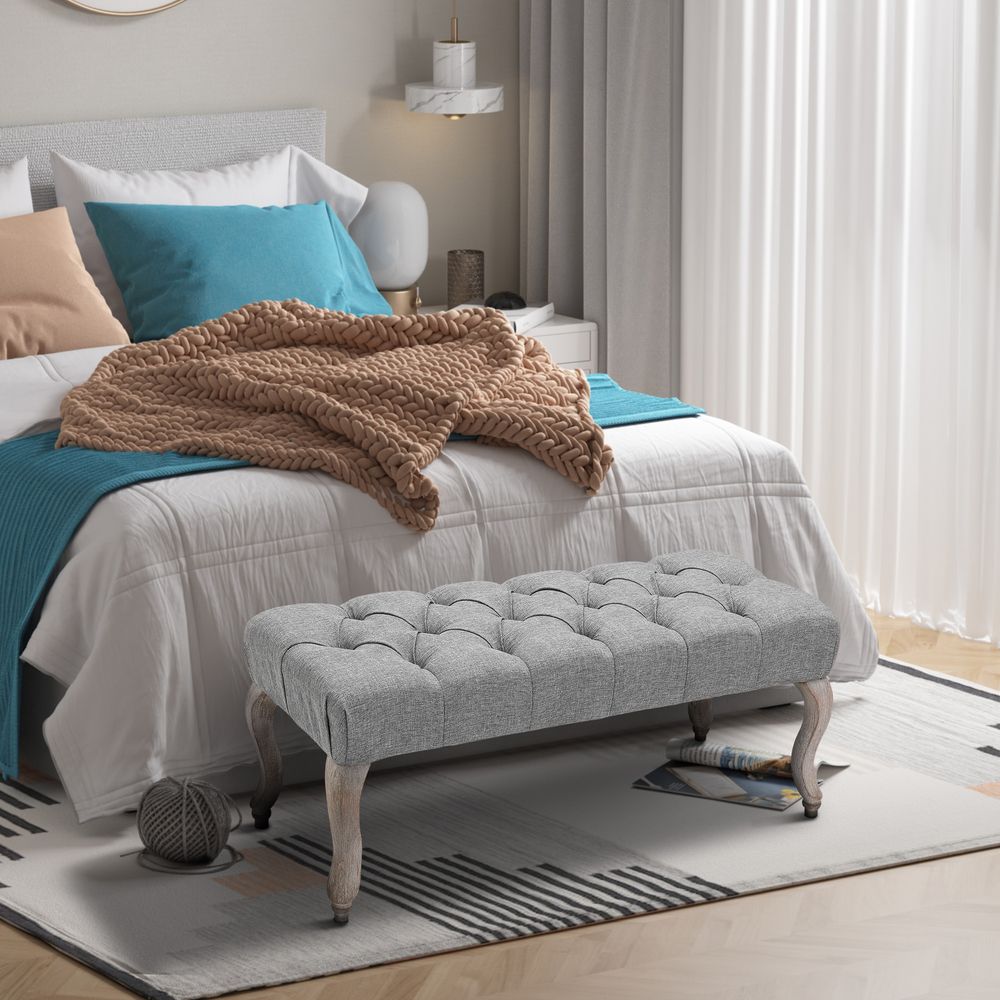 Tufted Upholstered Accent Bench: Window Seat Ottoman & Bed End Stool