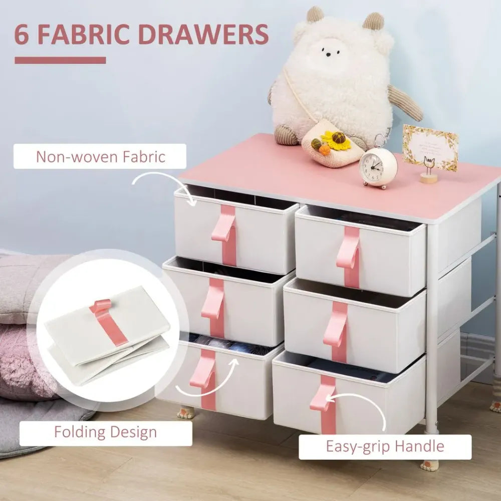 Nursery Room Cloth Organiser with 6 Fabric Drawers and Metal Frame for Baby Essentials