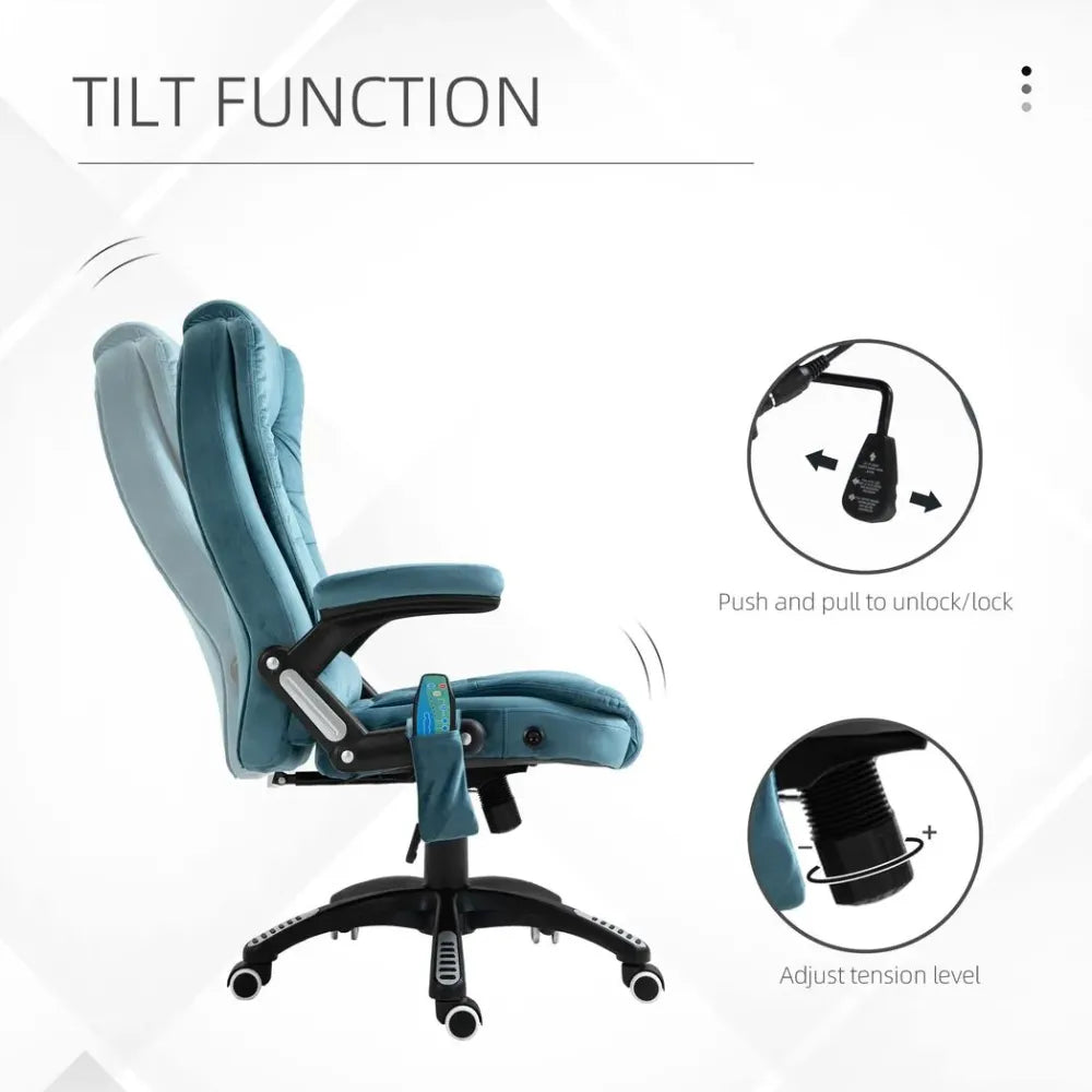 Blue Executive Reclining Chair with Heating and Massage Points, Complete with Relaxing Headrest