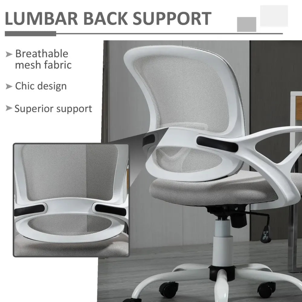 Grey Mesh Home Office Swivel Chair with Lumbar Support and Adjustable Armrests