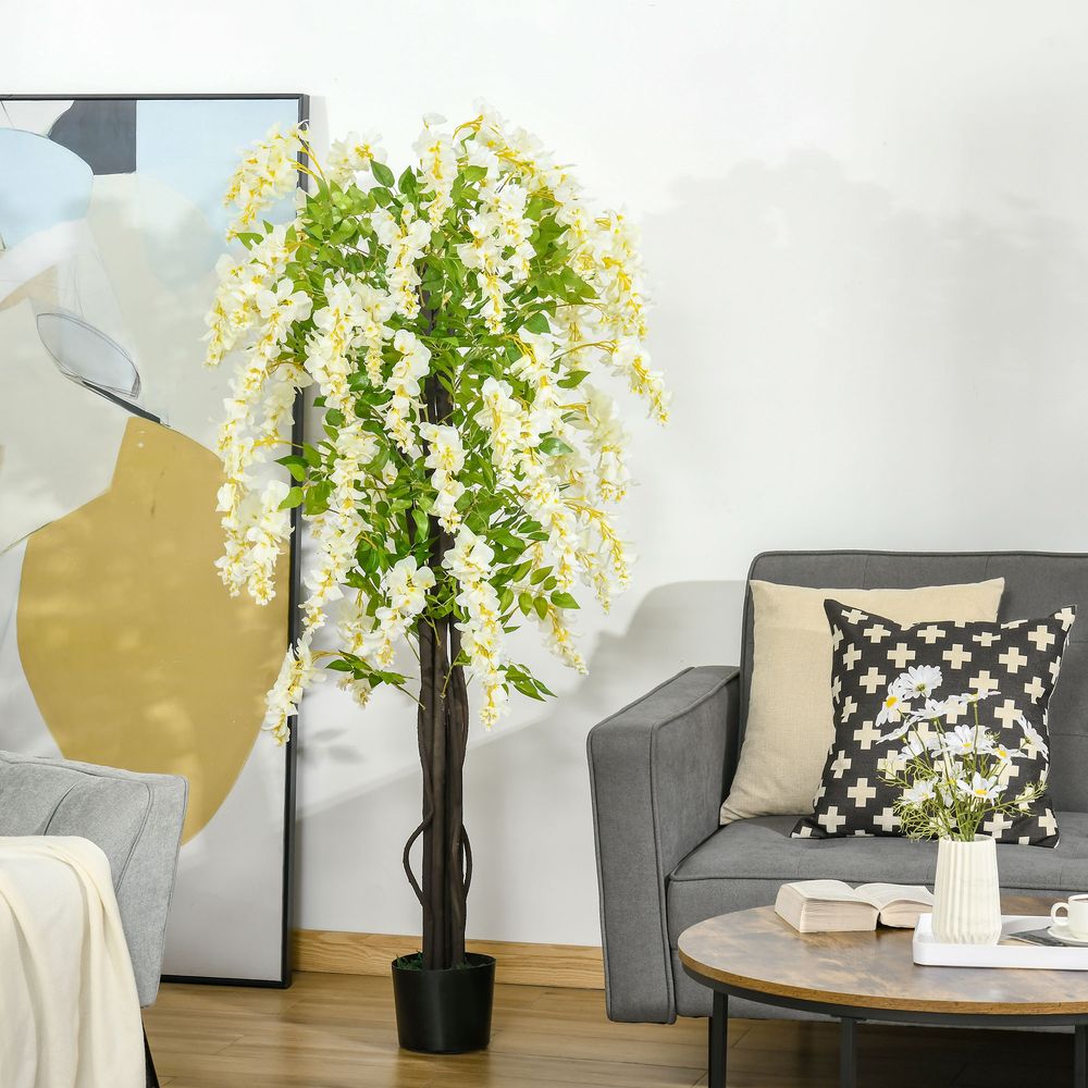 160cm Realistic Artificial White Wisteria Tree for Stunning Decorative Appeal