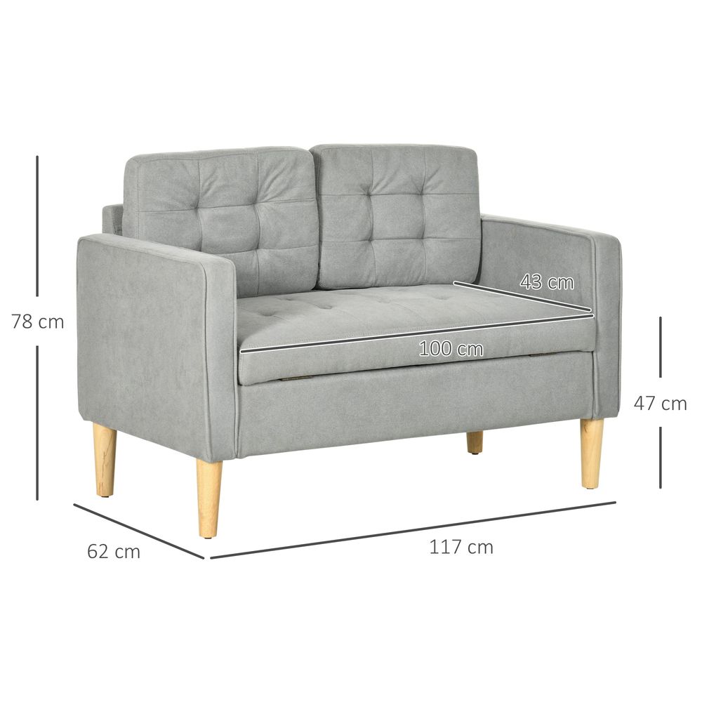 Modern 2-Seater Sofa with Storage - Compact Loveseat for Living Room, Grey