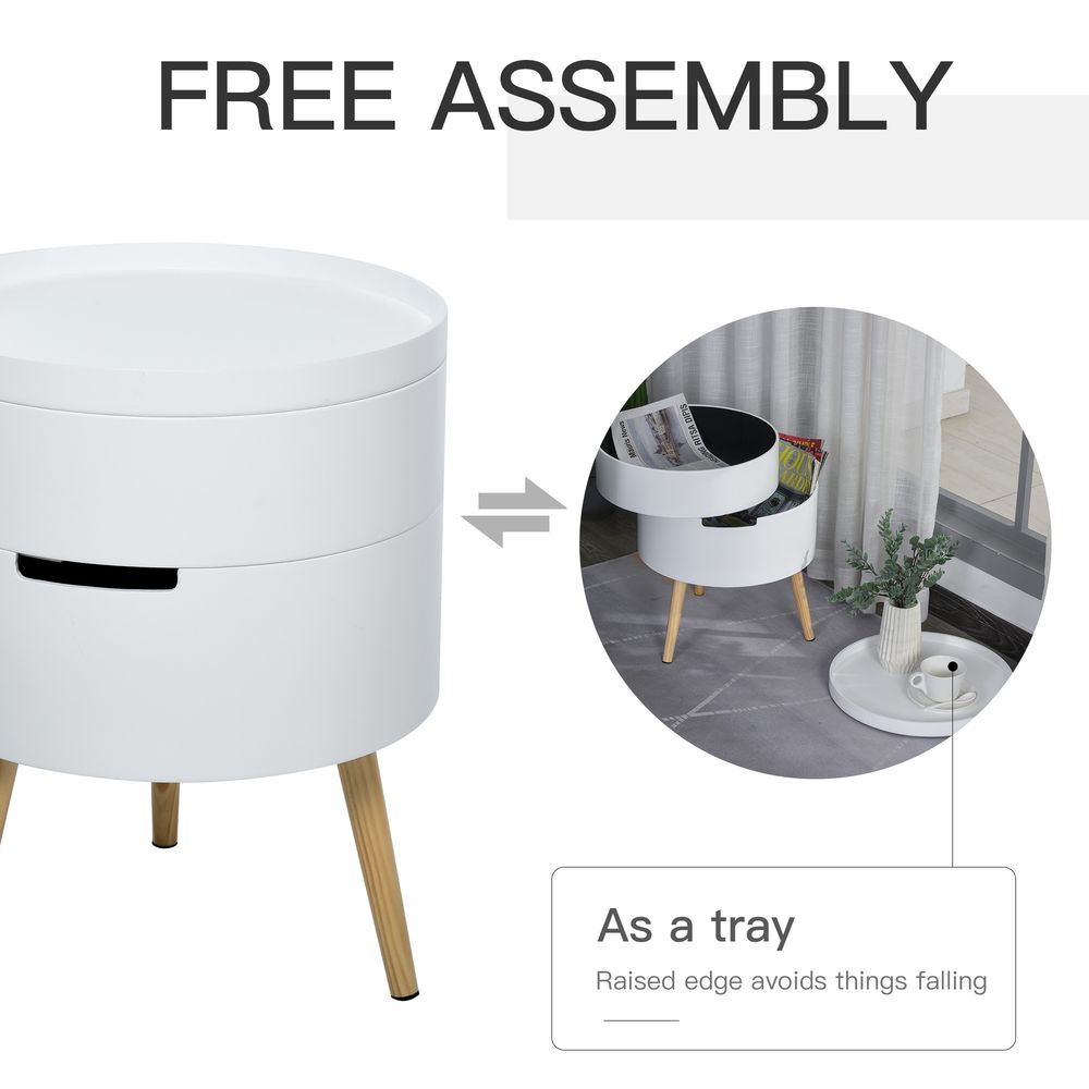 3-Part White Coffee Table with End Desk and Night Stand Storage