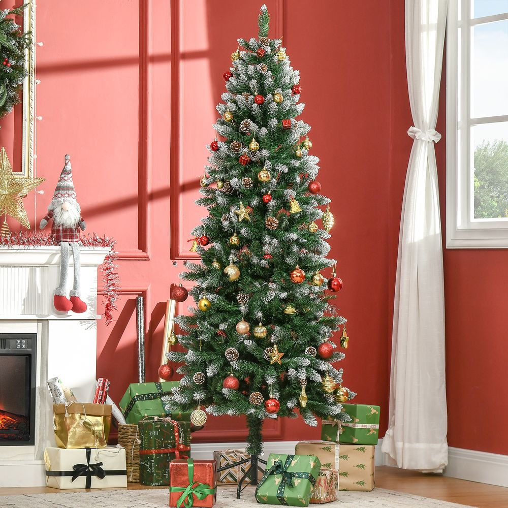 6FT Snow Artificial Christmas Tree for Holiday Home Decor with Pine Cones