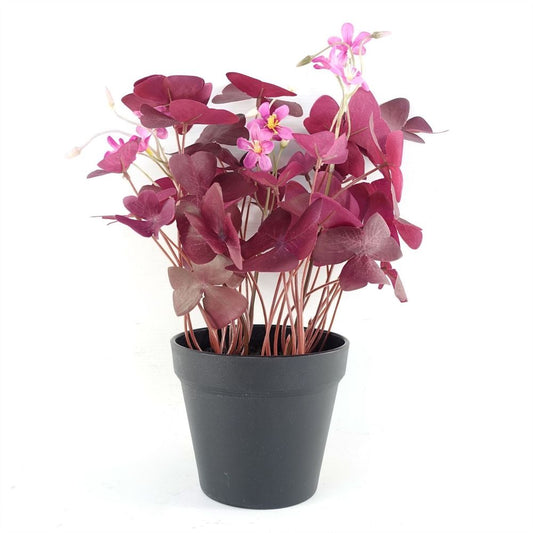 30cm Realistic Purple Shamrock Potted Plant with Pink Flowers