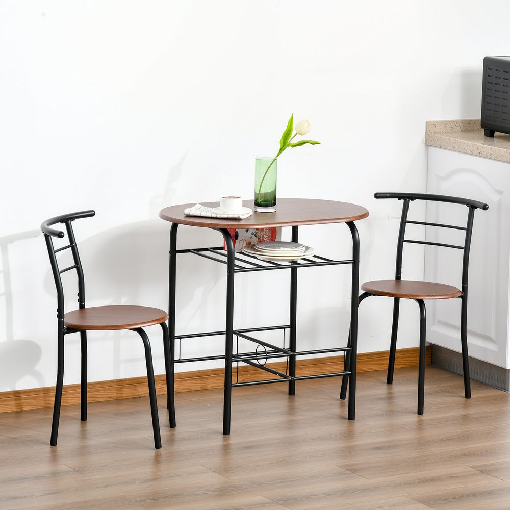 MDF 2-Seater Bar Stool and Table Set with Bottle Storage Shelf, Wood Tone