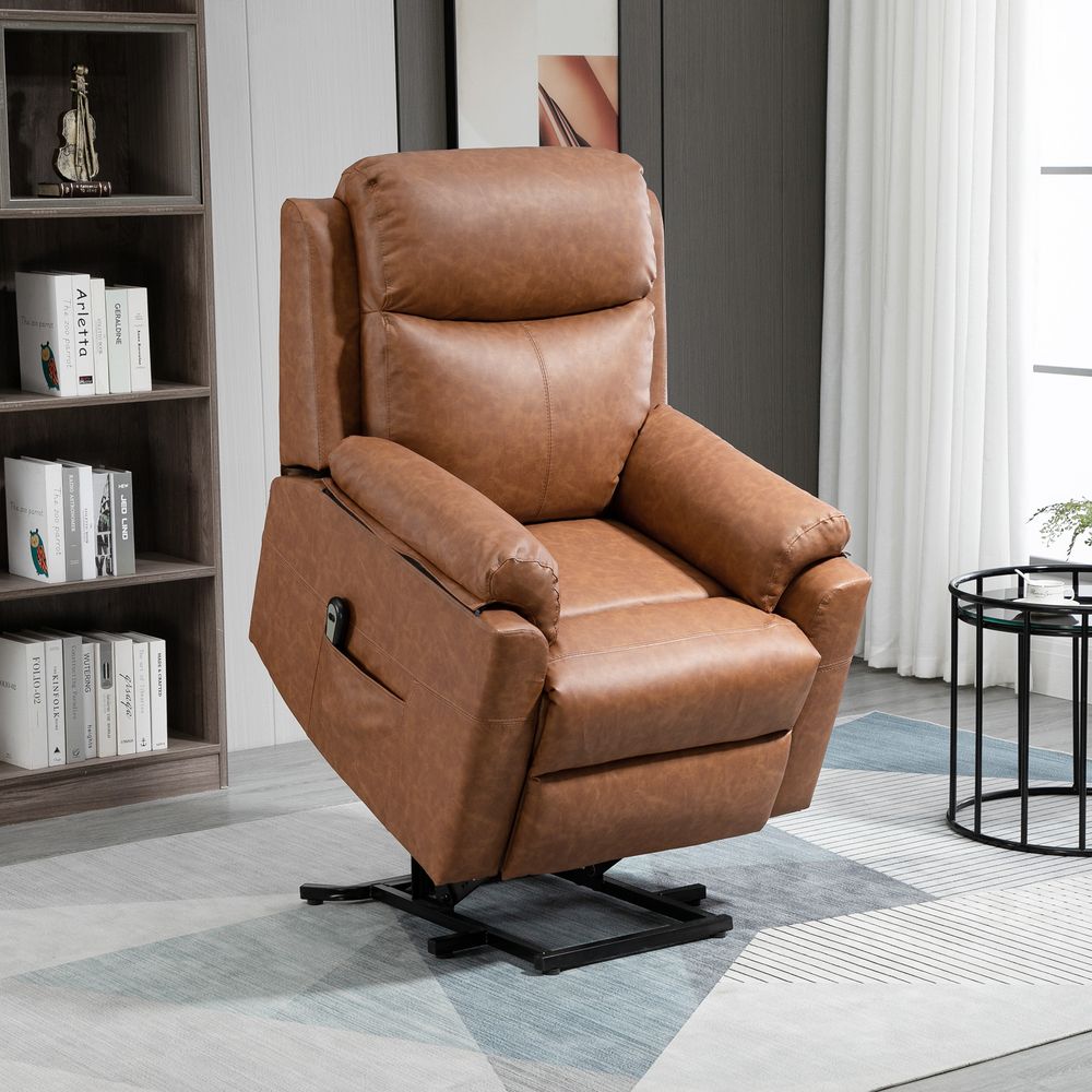Brown Power Lift Chair with Electric Riser and Remote Control for Easy Comfort