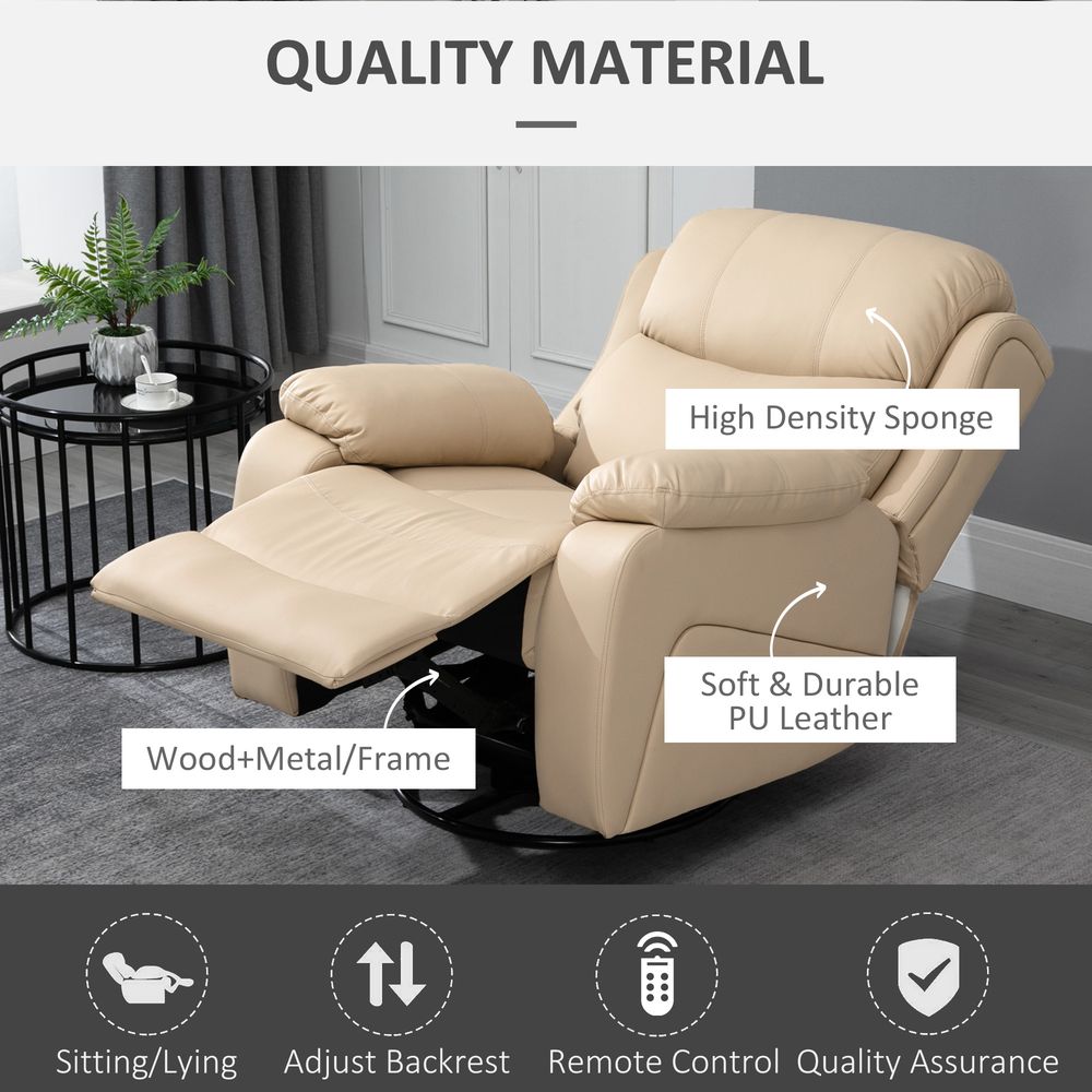 Beige Manual Massage Recliner Chair with Footrest and Remote Control for Comfort