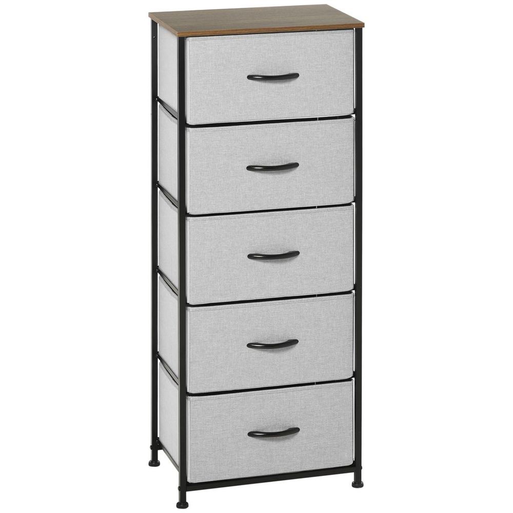 5-Drawer Fabric Chest of Drawers with Wooden Top for Closet and Hallway in Grey