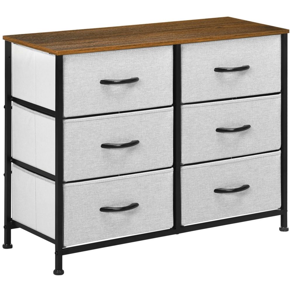 6-Drawer Fabric Chest of Drawers with Wooden Top for Closet and Hallway in Grey