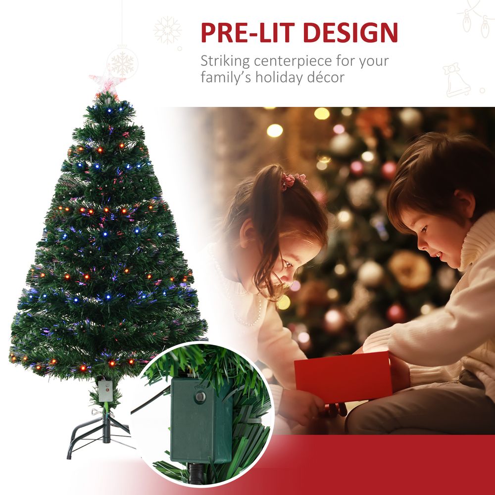 4FT Pre-Lit Artificial Christmas Tree in Green with Multi-Coloured Fibre LED Lights