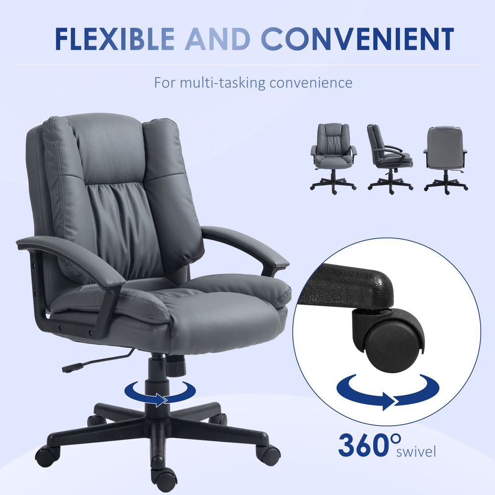 Dark Grey Faux Leather Mid Back Home Office Chair with Armrests for Stylish Comfort