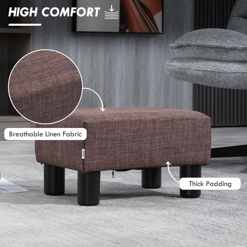 Stylish Brown Linen Fabric Footstool Ottoman Cube with 4 Plastic Legs for Modern Decor