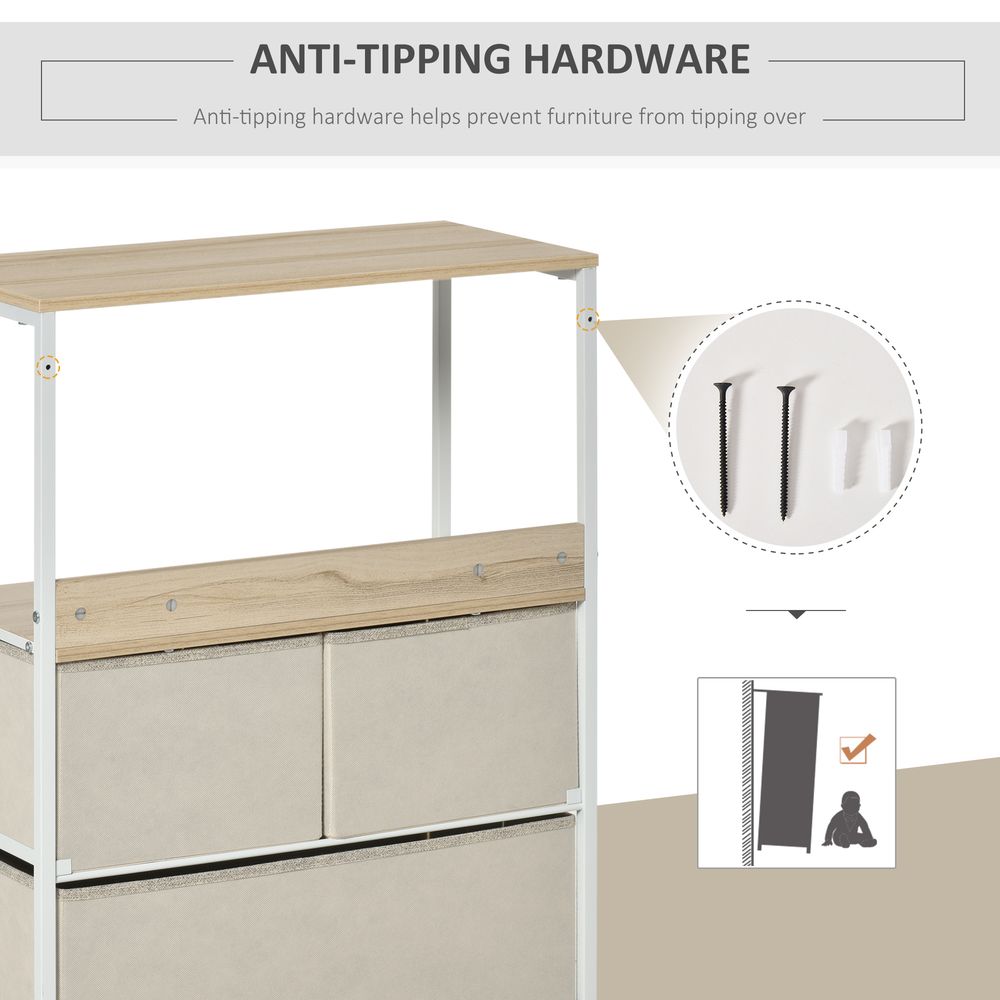 3-Drawer White Storage Chest Unit with Shelves for Home Living and Bedroom Use