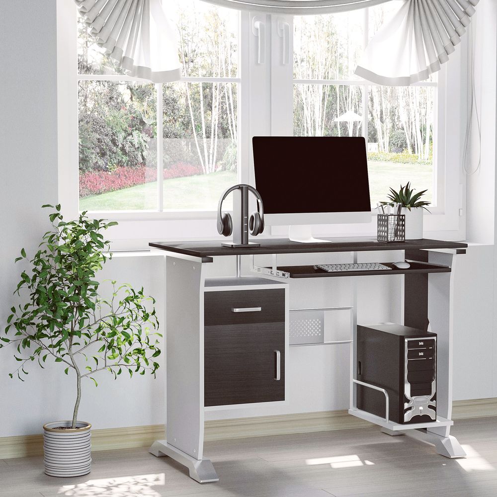 Walnut Wooden Computer Desk with Drawer, Ideal for Writing and Workstation Use