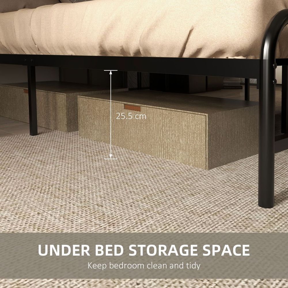 Brown Steel Bed Frame with Headboard, Double Size 145 x 199cm for Bedroom Elegance