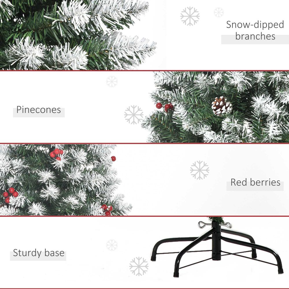 6FT Artificial Christmas Pencil Tree with Berries, Pinecones, and Foldable Feet in Green