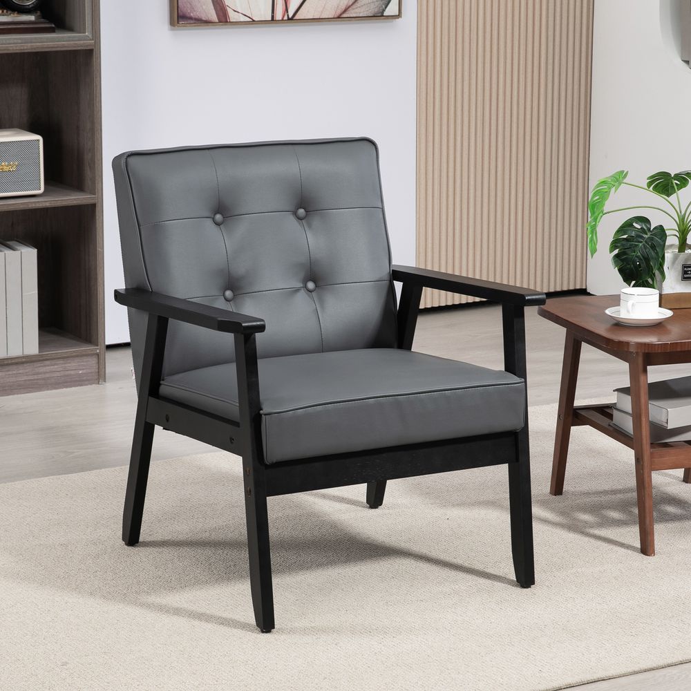 PU Leather Accent Chair with Armrests for Living Room in Grey