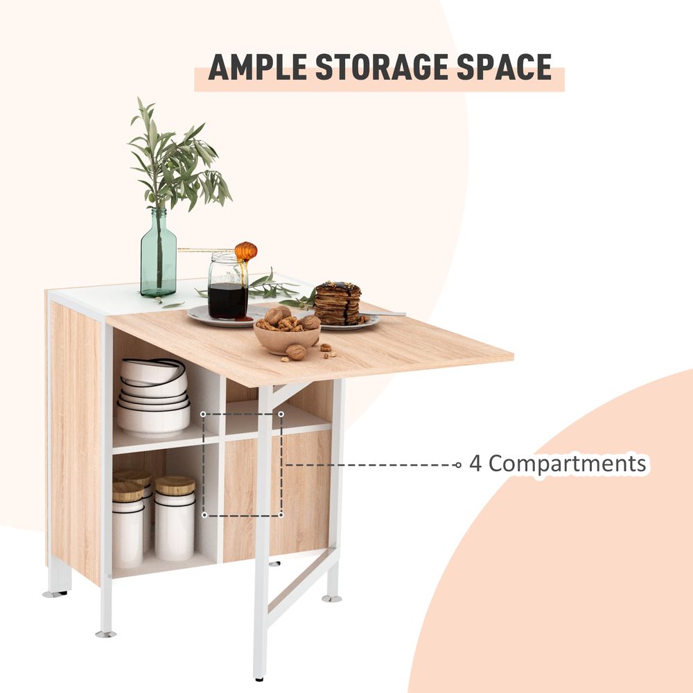 Oak and White Folding Computer Desk with Storage Shelves for Home Office Use