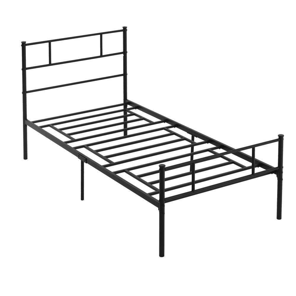 Single Metal Bed Frame with Headboard, Footboard, and Underbed Storage Solution