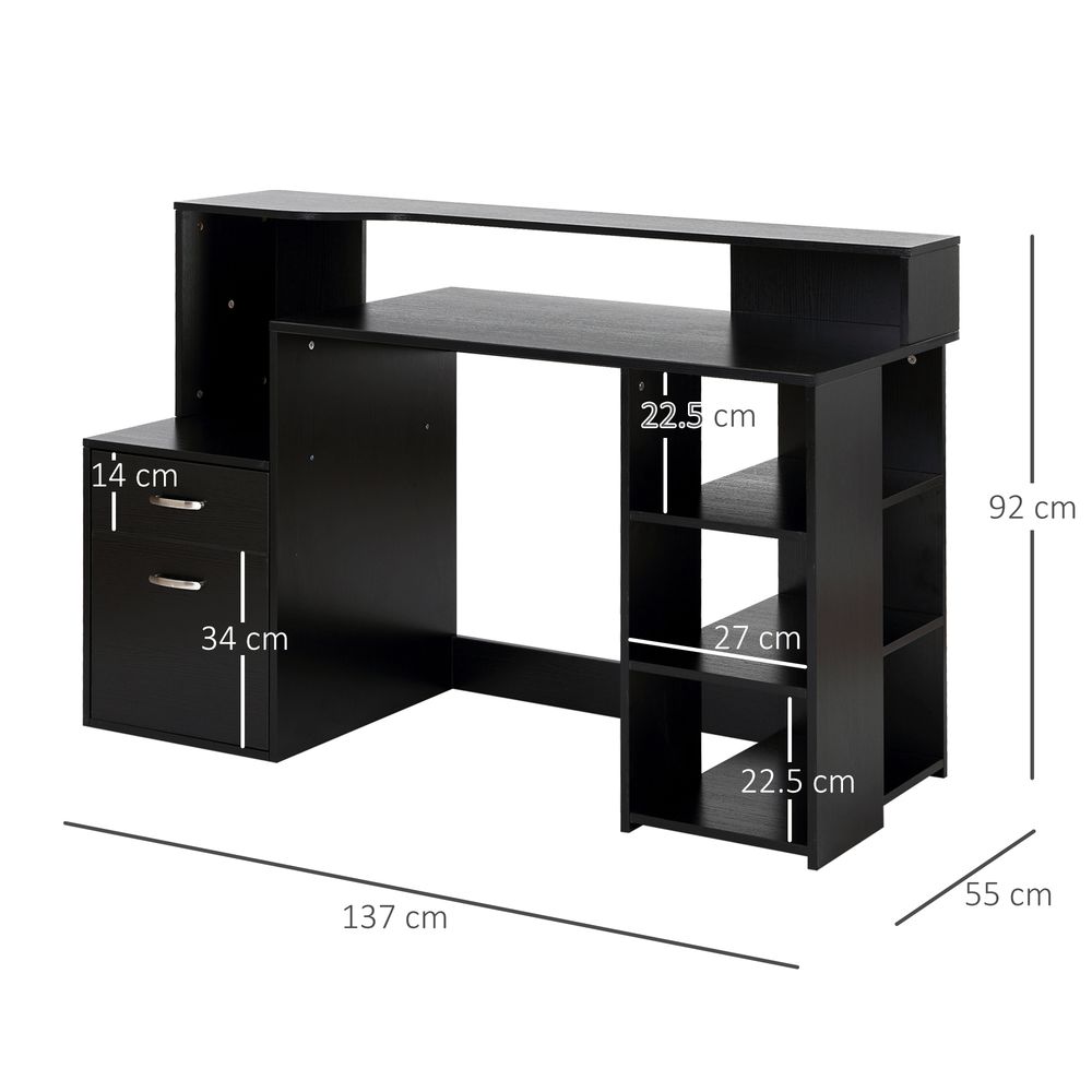 Black Multi-Storage Workstation Desk Table with Storage Shelves for Office Use