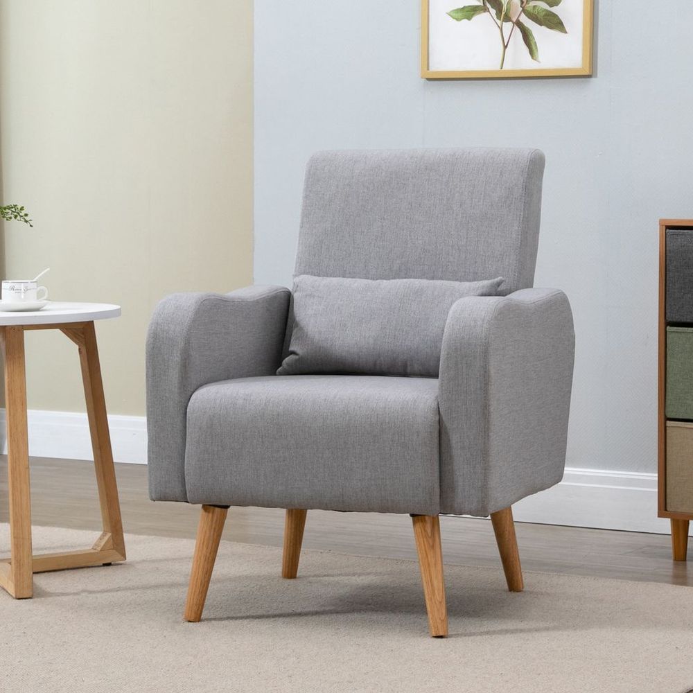 Nordic Leisure Lounge Accent Chair with Pillow, for Bedroom, Grey