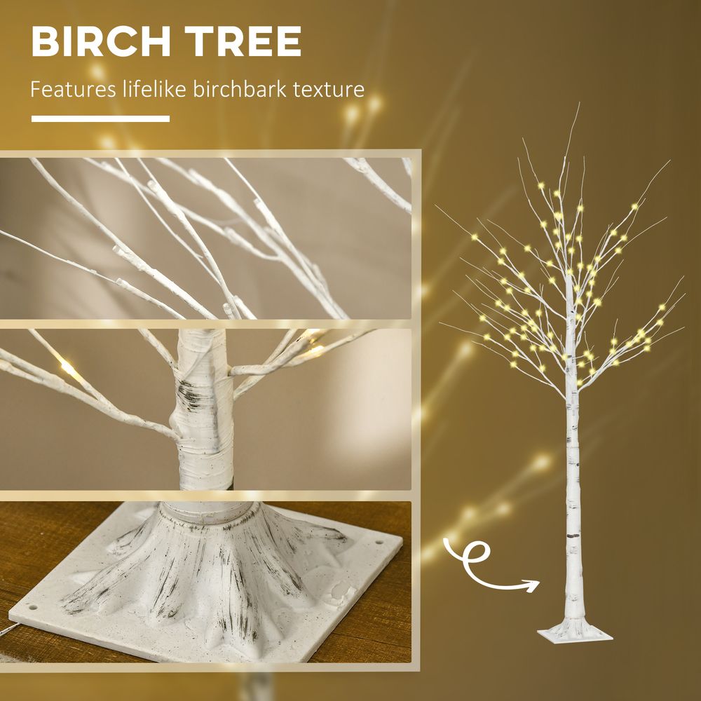 6ft Pre-Lit White Birch Tree with 96 Warm White LEDs