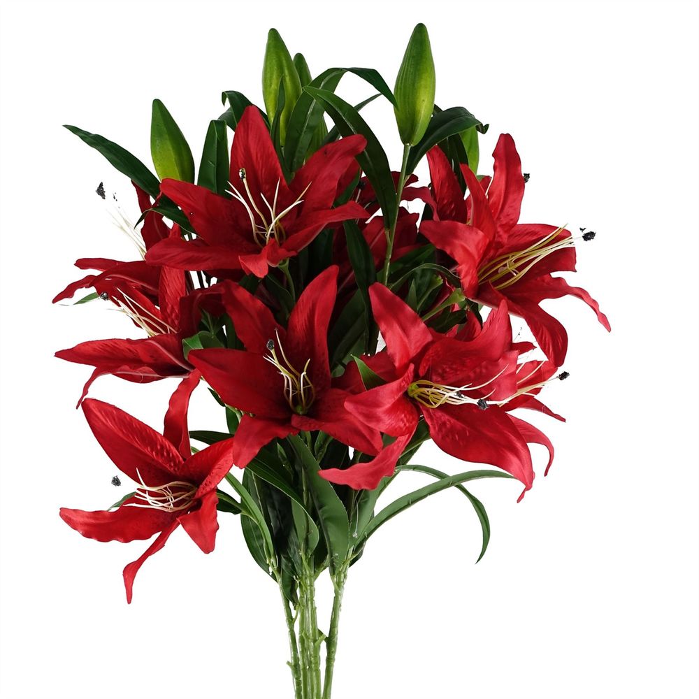 Pack of 6 x 100cm Large Red Lily Stems - 18 Flowers