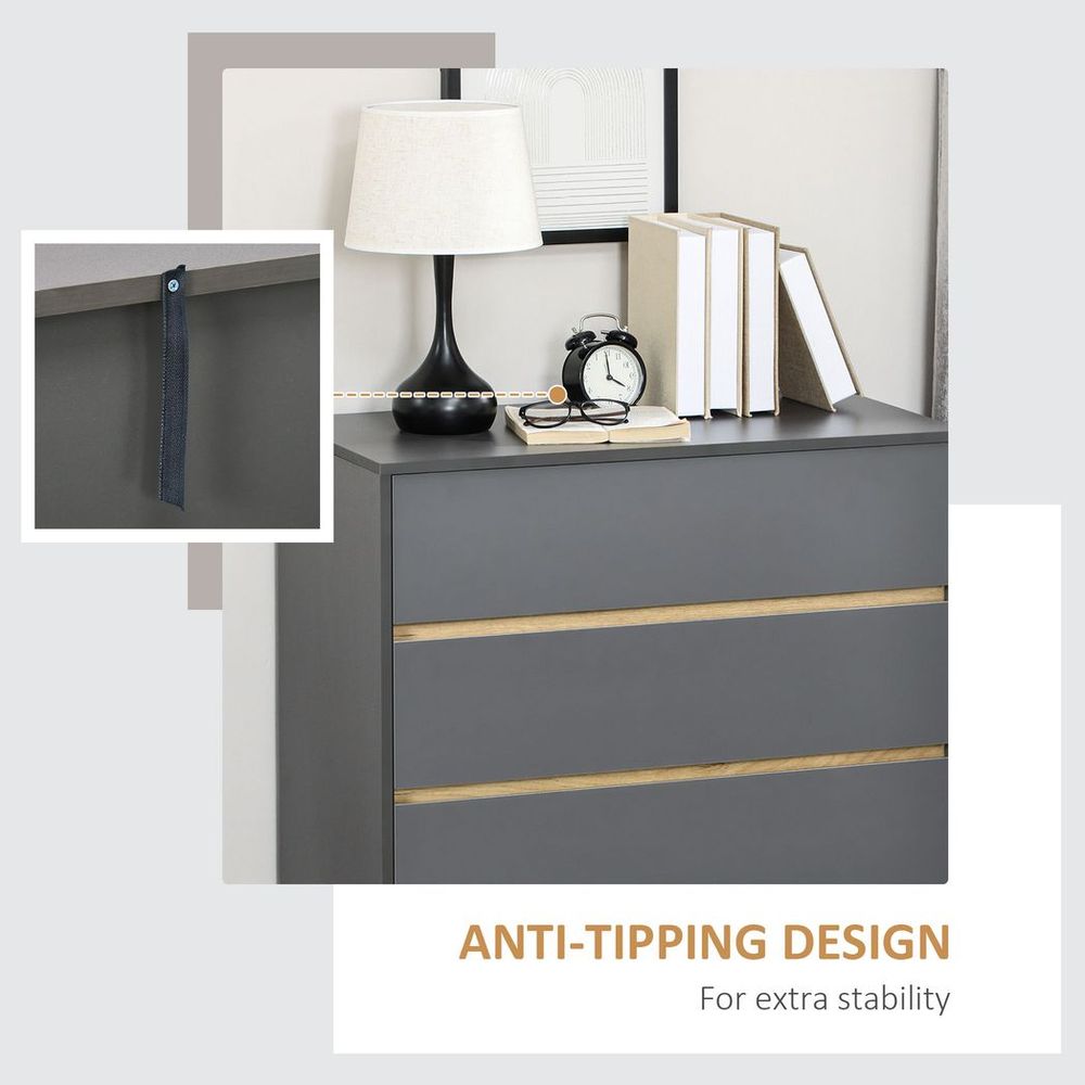 Dark Grey 3-Drawer Chest of Drawers, Organiser for Bedroom Essentials and Decor
