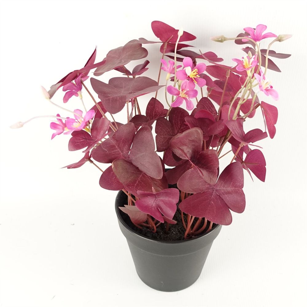 30cm Realistic Artificial Plant: Purple Shamrock with Pink Flowers, Potted