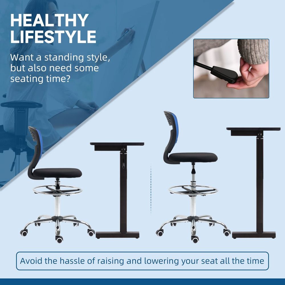 Blue Draughtsman Chair with Lumbar Support, Perfect for Tall Office Comfort