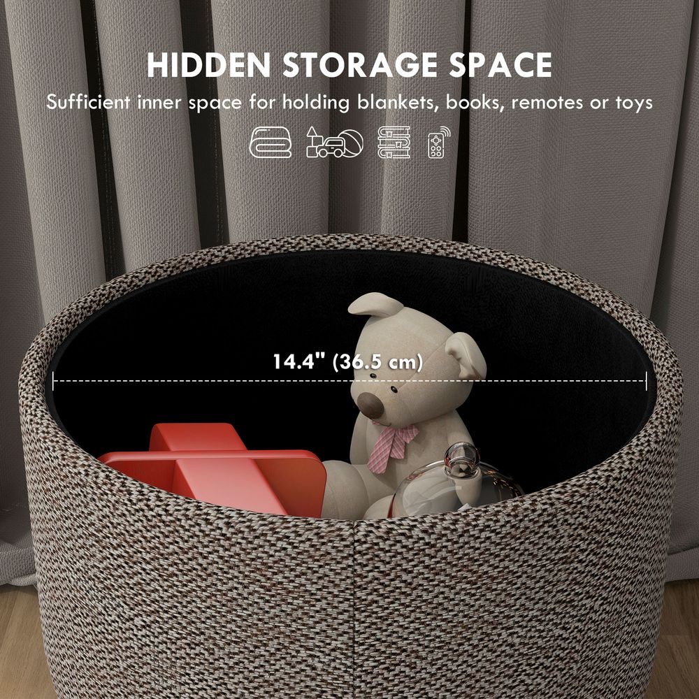 Round Storage Ottoman: Stool Chair with Cushioned Top & Hidden Space