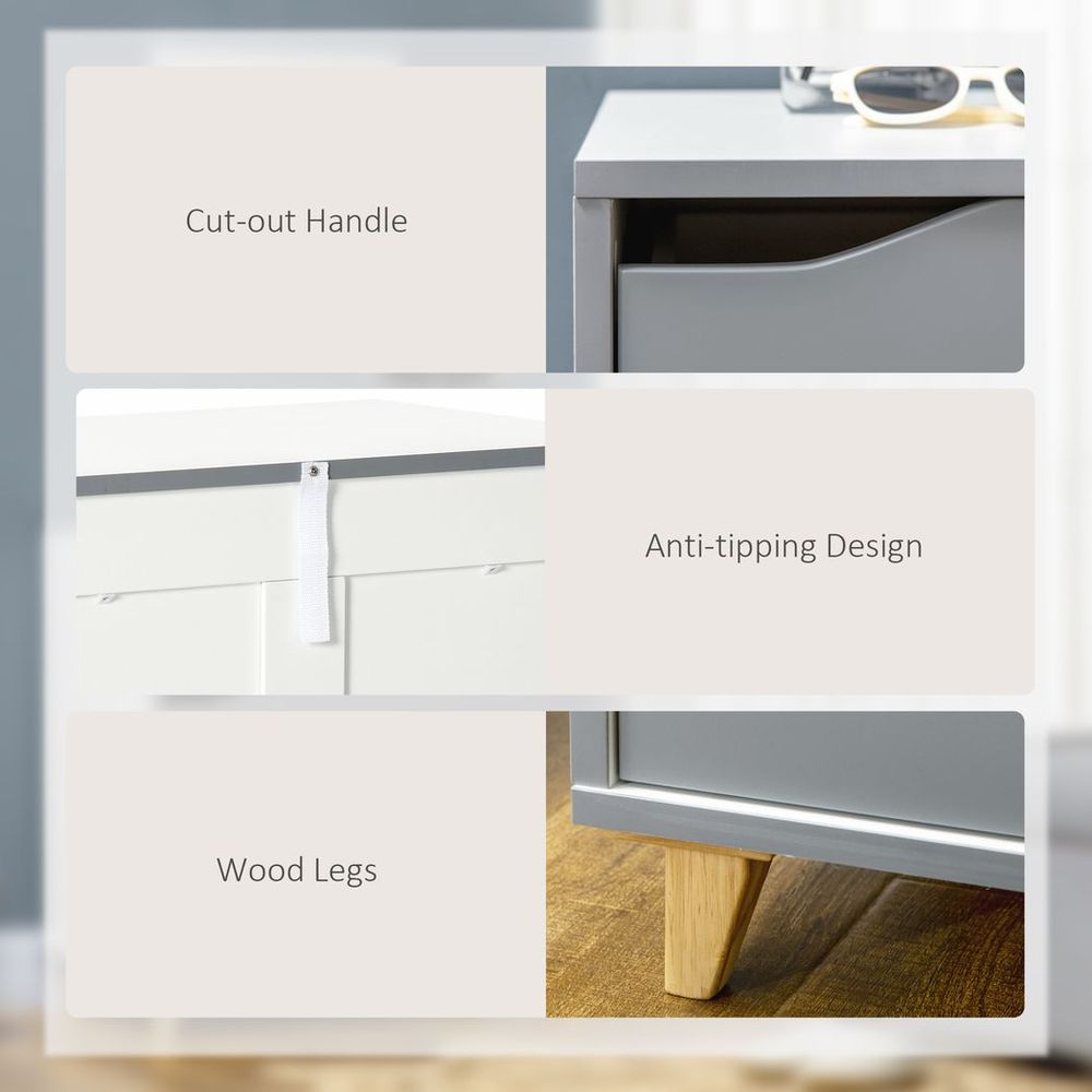 Grey 3-Drawer Chest of Drawers with Solid Wood Legs, Versatile Storage Cabinet