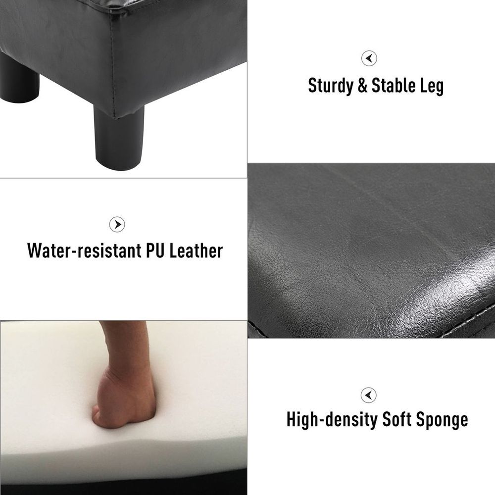 Small Black PU Leather Ottoman Footrest for Home Office or Chair Comfort
