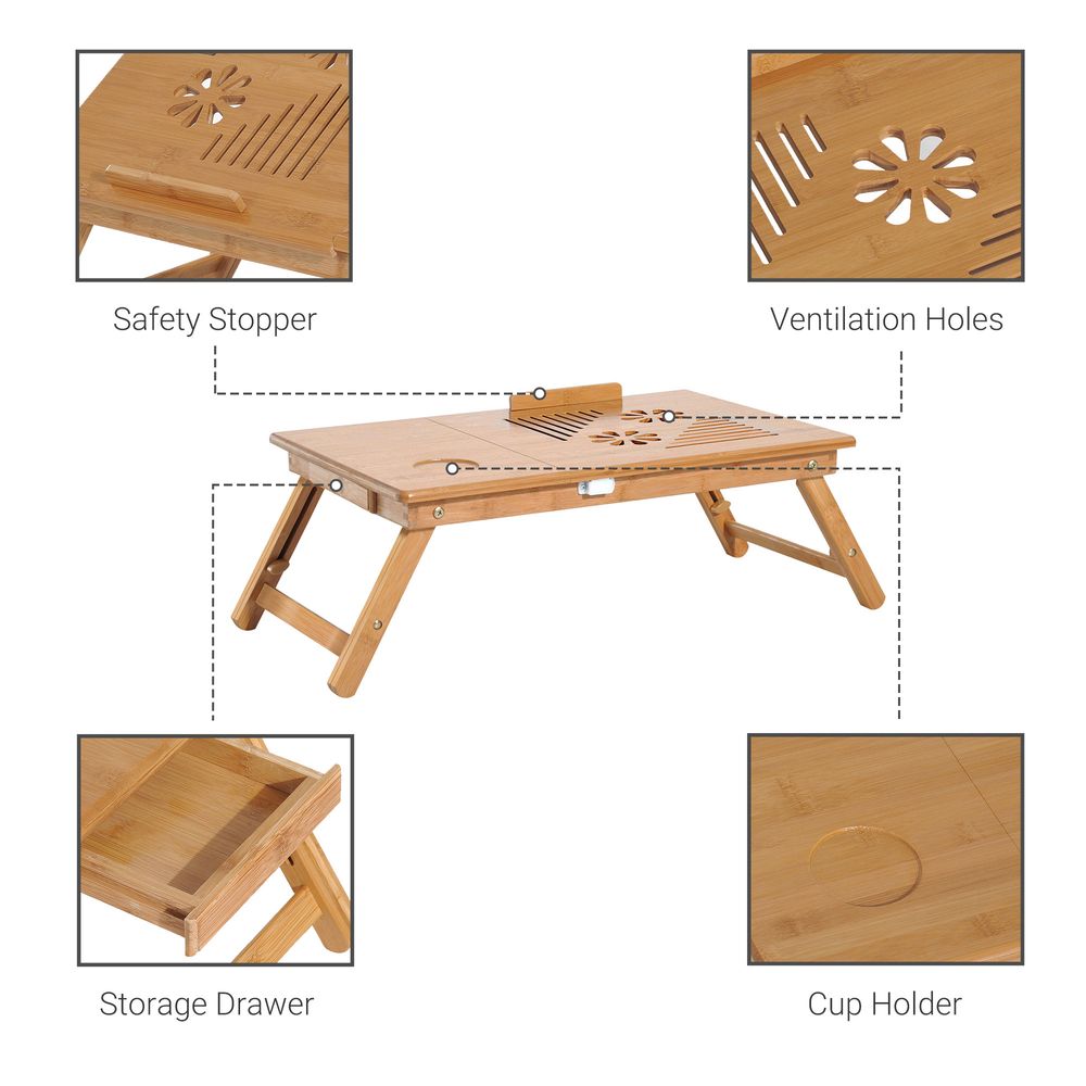 Adjustable Bamboo Portable Laptop Desk with Notebook Tray for Convenient Use
