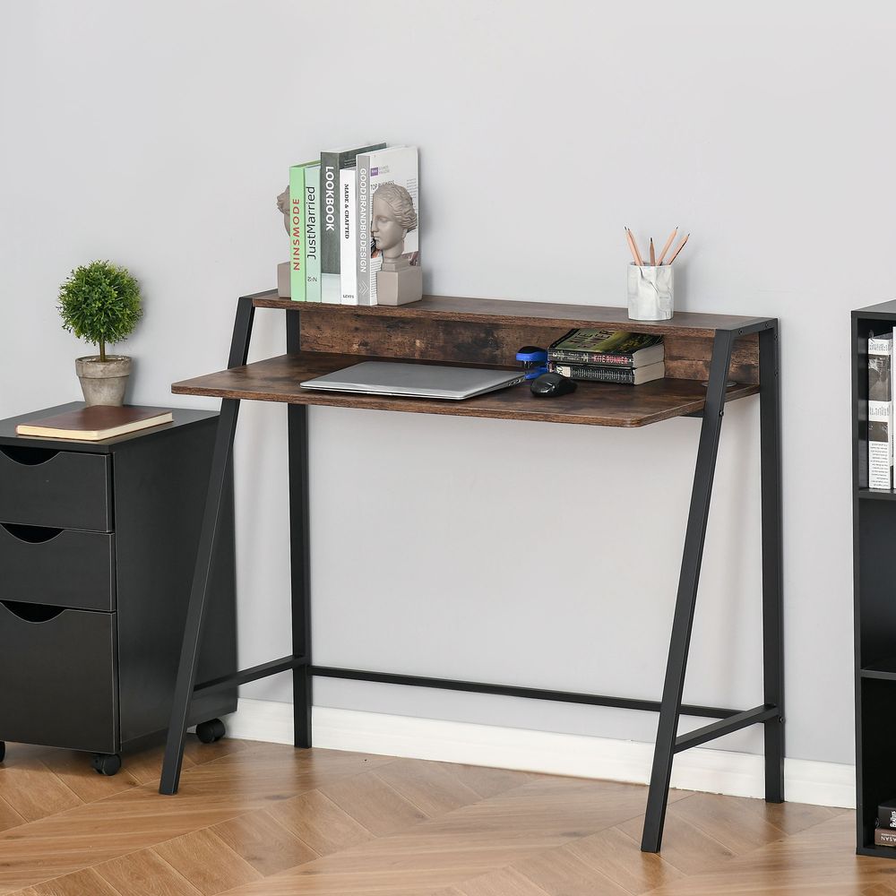 Rustic Brown Writing Desk with Storage Shelf, Perfect for Computer Workstation