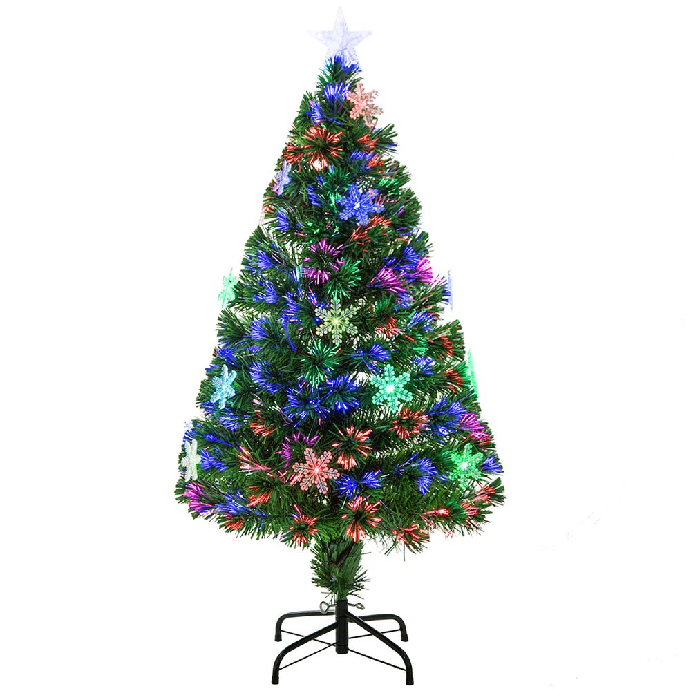 4FT Green Fibre Optic Artificial Christmas Tree with LED Snowflakes - Fireproof Features