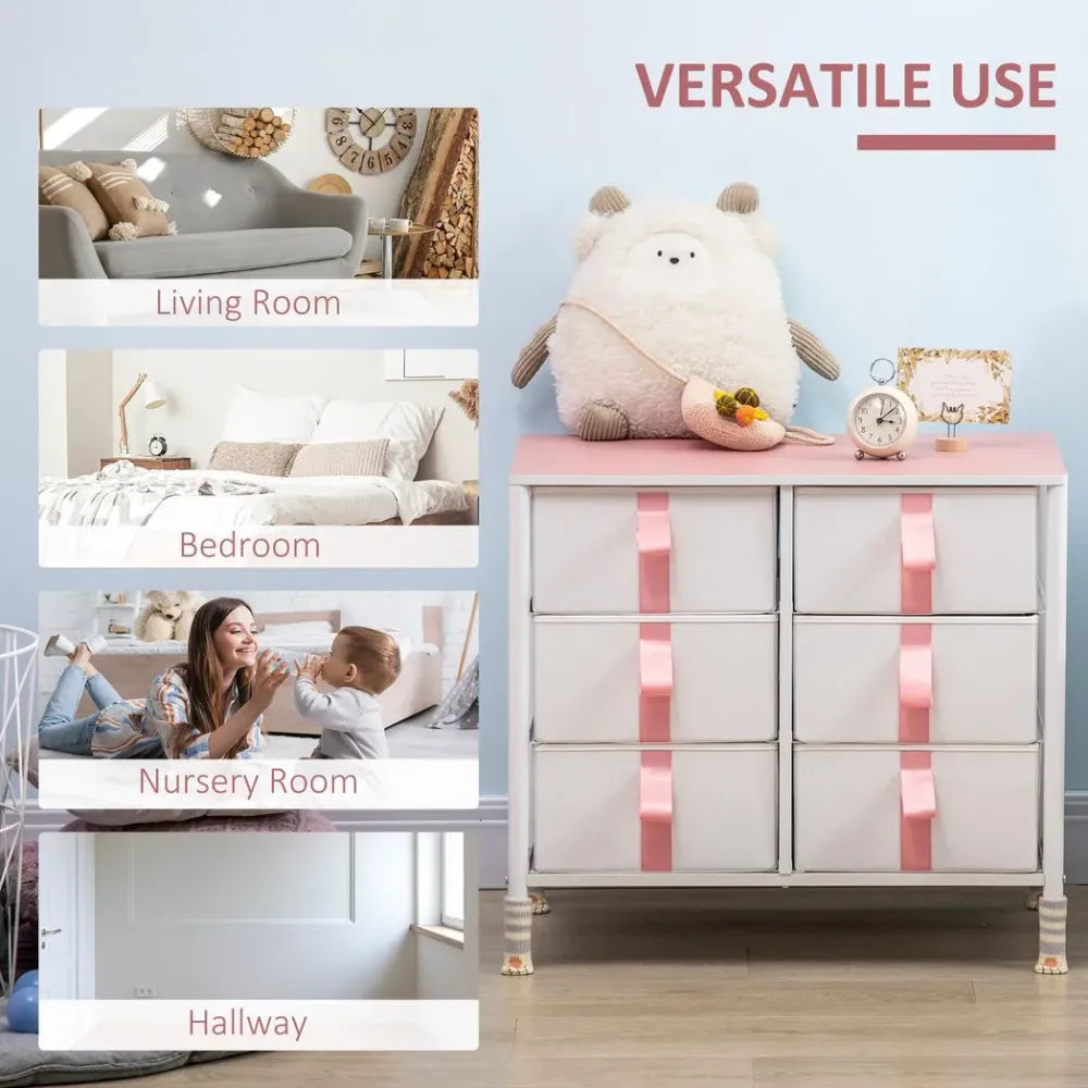 Nursery Room Cloth Organiser with 6 Fabric Drawers and Metal Frame for Baby Essentials
