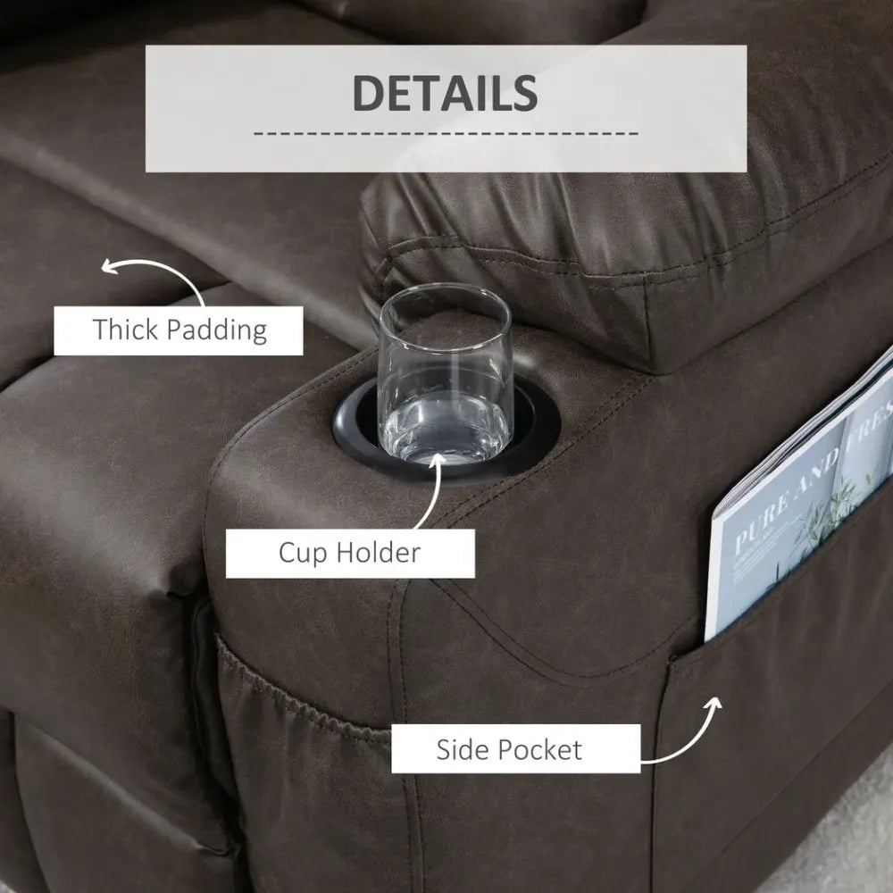 Brown PU Leather Manual Recliner Armchair for Comfortable Living Room Seating