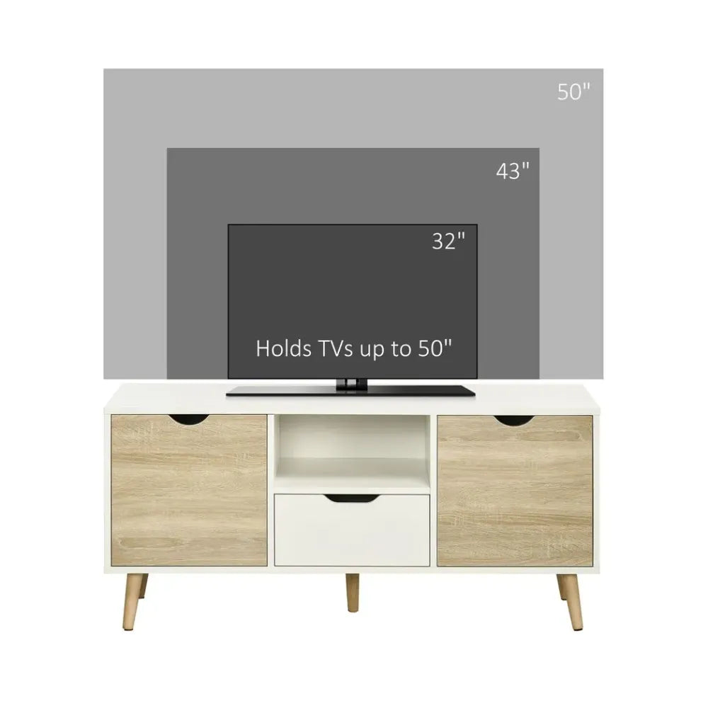 Modern TV Unit Cabinet with Drawers & Cabinets – Natural Wood Finish for Living Room
