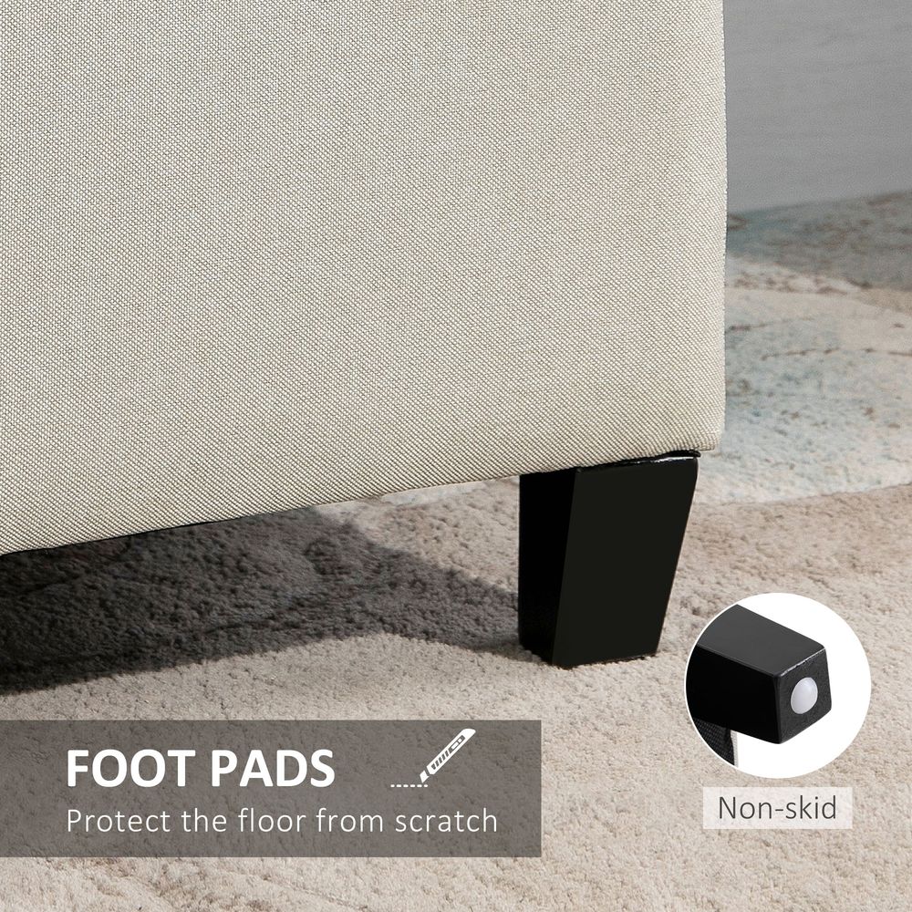 Padded Linen Storage Ottoman Bench with Tufted Hinged Lid and Wooden Frame