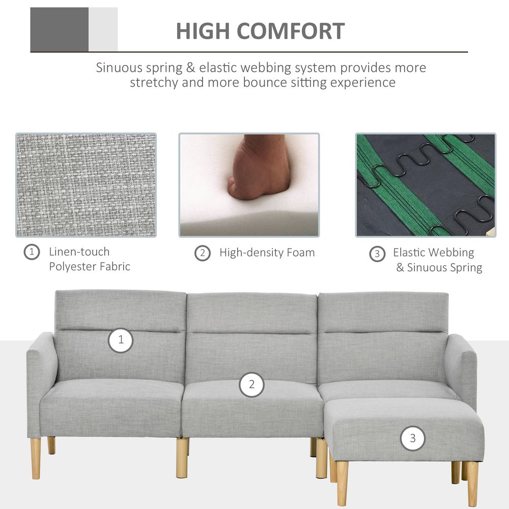 Reversible Upholstered Sofa Bed with Sectional Sleeper and Matching Footstool