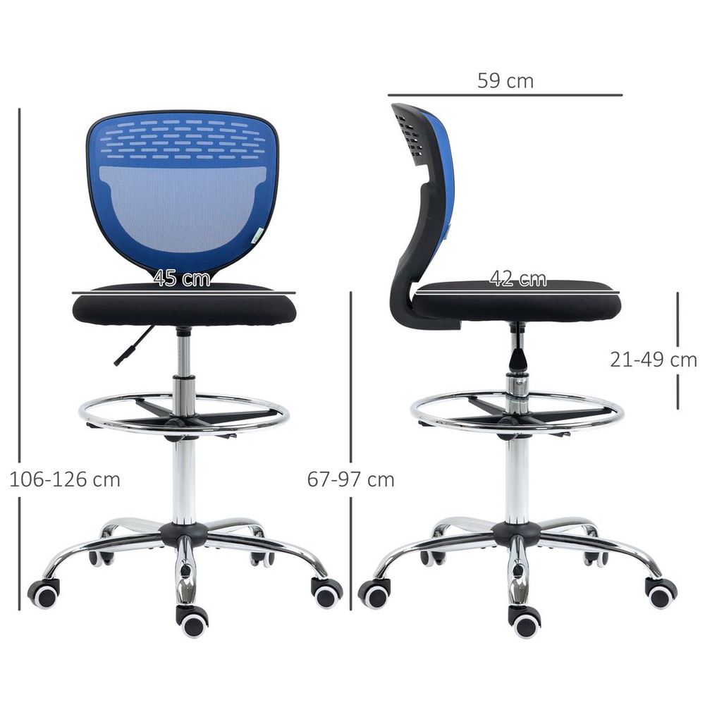 Blue Draughtsman Chair with Lumbar Support, Perfect for Tall Office Comfort