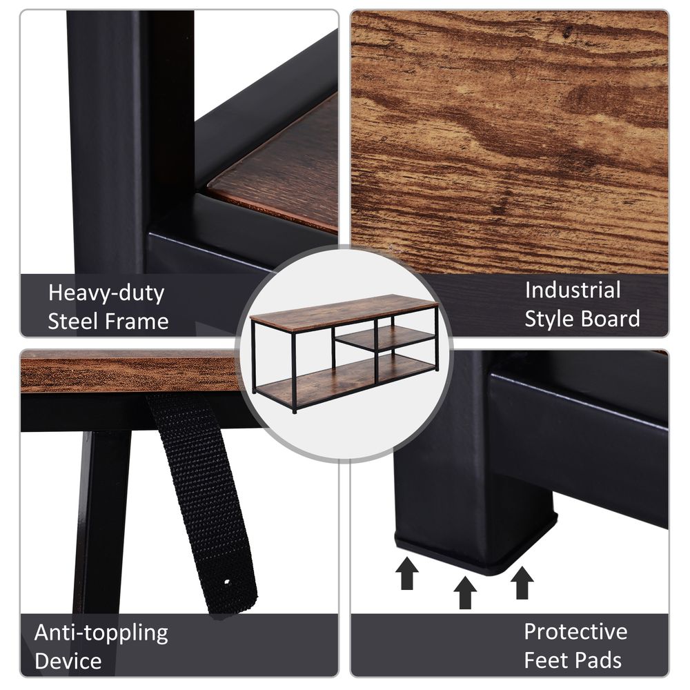 Steel Frame Industrial-Style TV Stand with Shelf, Black/Brown