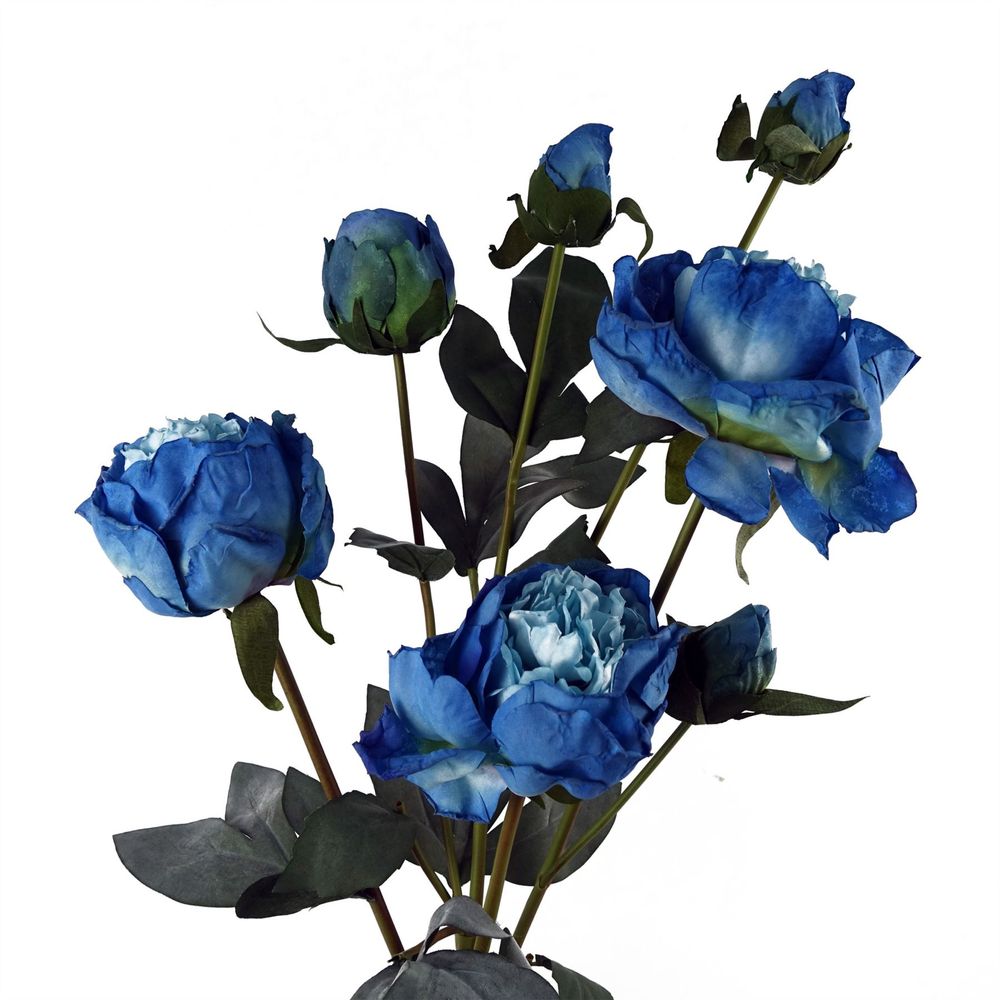 55cm Blue Artificial Peony Spray - 4 Flowers, 3 Buds